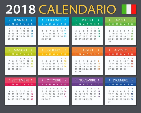 Calendario 2018 - Versione Italiana — Vettoriale Stock