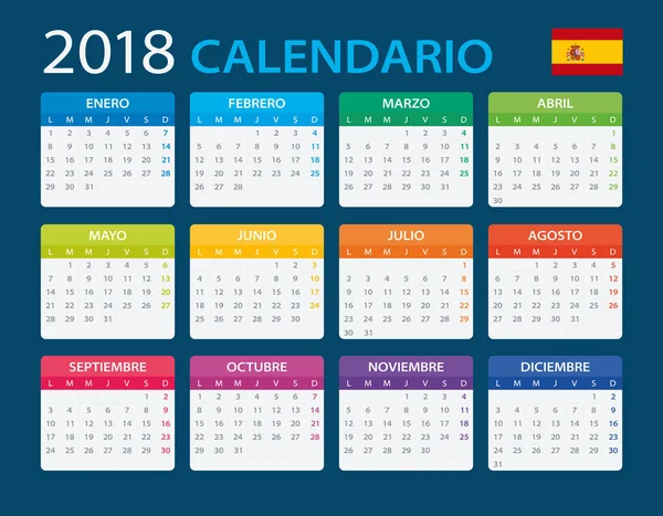 Takvim 2018 - İspanyolca sürüm — Stok Vektör