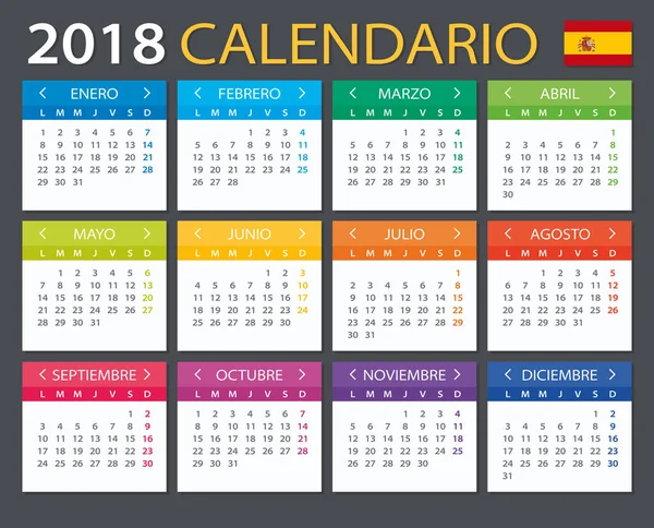 Calendar 2018 - Spanish version — Stock Vector