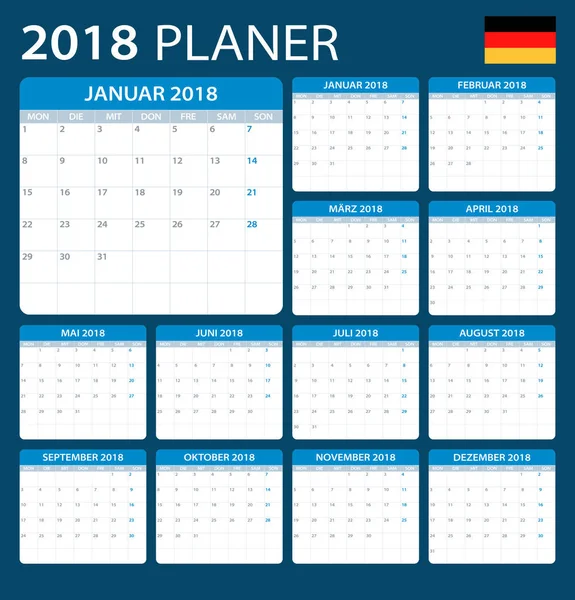 Planlayıcısı 2018 - Almanca versiyonu — Stok Vektör