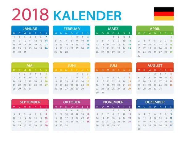 Kalender 2018 - Tysk Version — Stock vektor