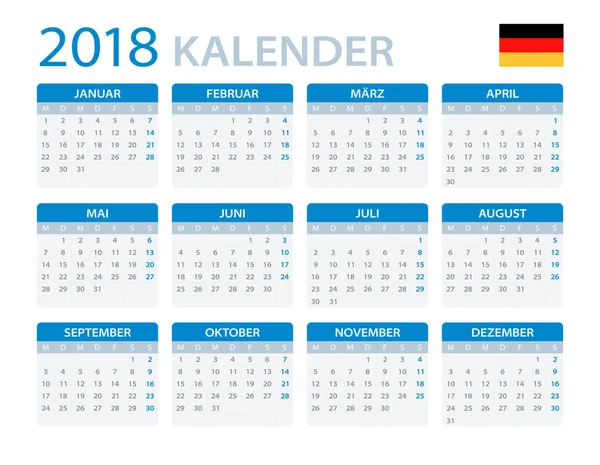 Calendario 2018 - Versión alemana — Archivo Imágenes Vectoriales