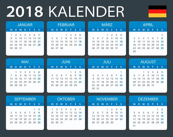 Kalender 2018 - Duitse versie — Stockvector