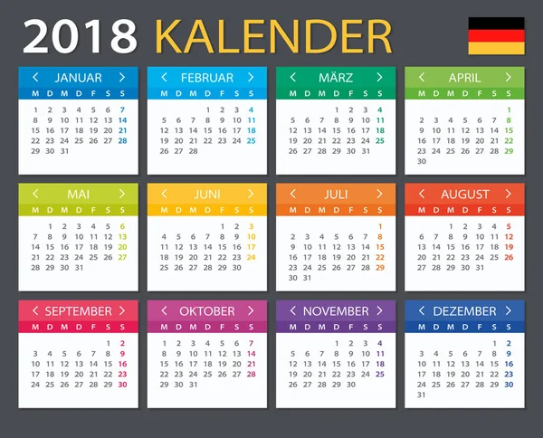 Kalendarz 2018 - wersja Gerrman — Wektor stockowy