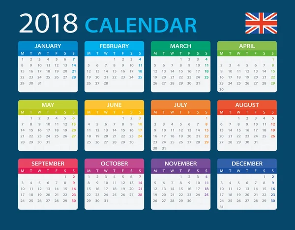 Kalender 2018 - englische Version — Stockvektor