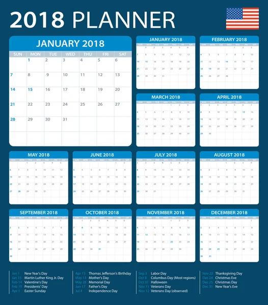 Planner 2018 - American — стоковый вектор