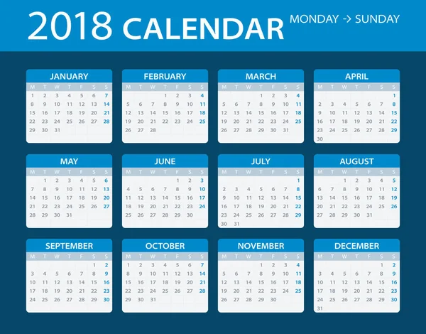 Календарь 2018 года - иллюстрация — стоковый вектор
