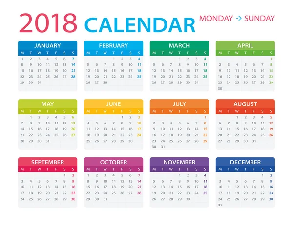 Kalender 2018 - Illustration — Stockvektor