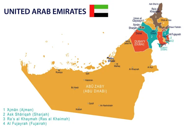 アラブ首長国連邦 - 地図し、イラストにフラグを設定 — ストックベクタ