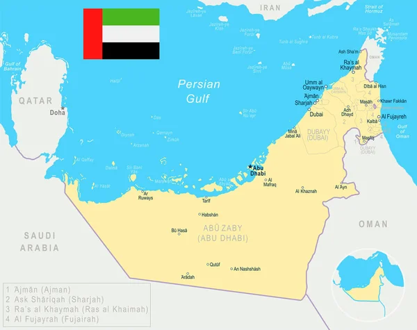 アラブ首長国連邦 - 地図し、イラストにフラグを設定 — ストックベクタ