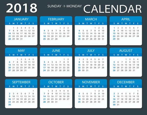 Календарь 2018 года - иллюстрация — стоковый вектор