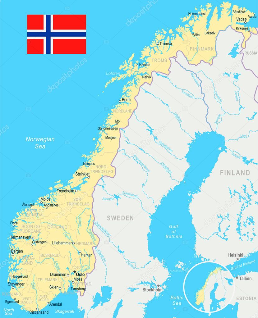 Norway - map and flag illustration