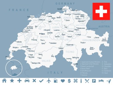 İsviçre - harita ve illüstrasyon bayrak