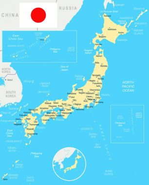 Japonya - harita ve illüstrasyon bayrak