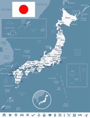 Japonya - harita ve illüstrasyon bayrak