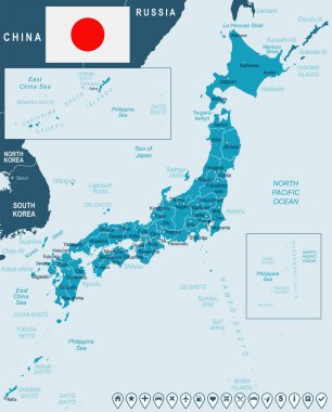 Japonya - harita ve illüstrasyon bayrak