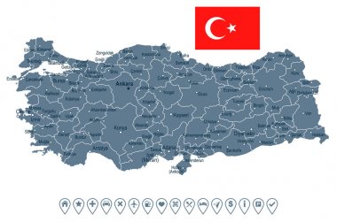 Türkiye - harita ve illüstrasyon bayrak