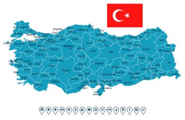Türkiye - harita ve illüstrasyon bayrak