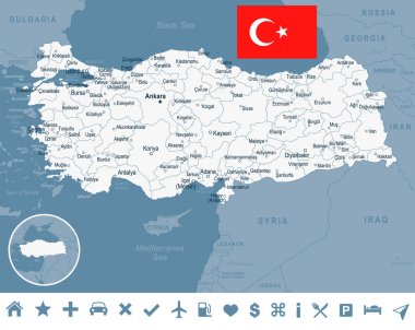 Türkiye - harita ve illüstrasyon bayrak