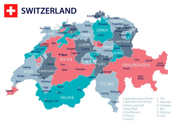 Ελβετία - Χάρτης και σημαία εικονογράφηση — Διανυσματικό ...