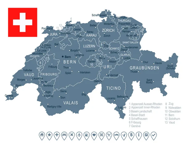 Schweiz - Landkarte und Fahnenabbildung — Stockvektor