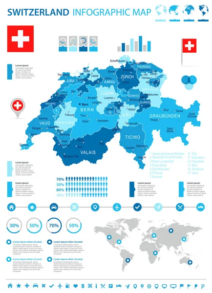 Suiza Mapa y bandera ilustración infográfica — Vector de stock