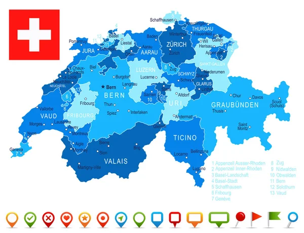 Schweiz - karta och flagga illustration — Stock vektor