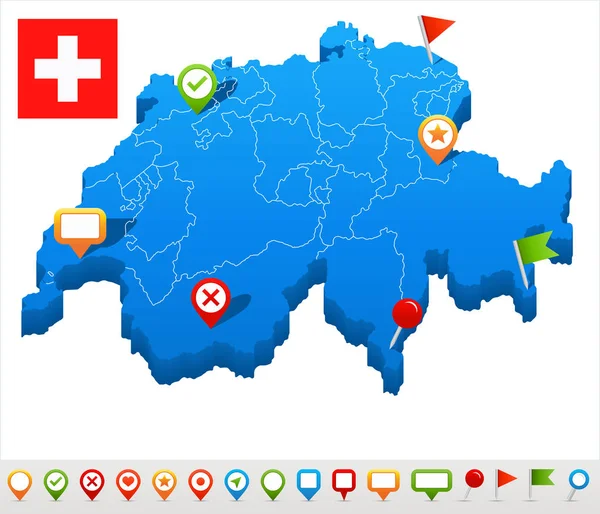 Suíça- ilustração mapa e bandeira —  Vetores de Stock