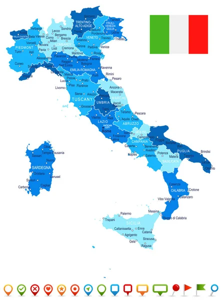 Italië - kaart en afbeelding markeren — Stockvector