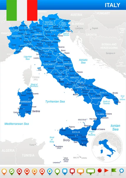 Italia - illustrazione mappa e bandiera — Vettoriale Stock