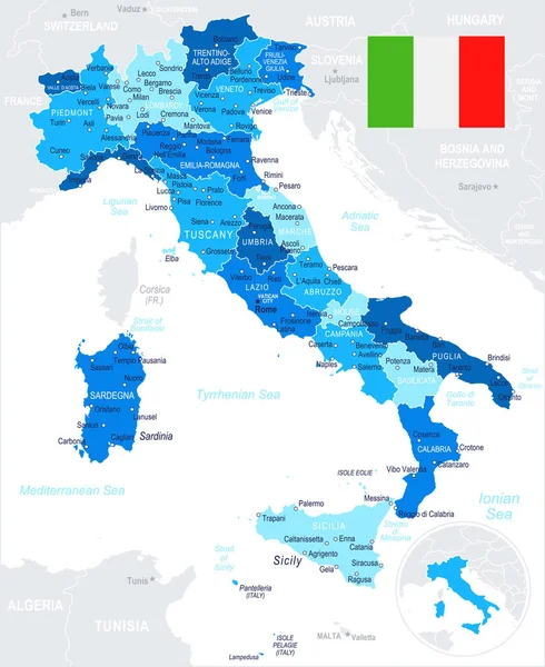 Италия - карта и иллюстрация флага — стоковый вектор