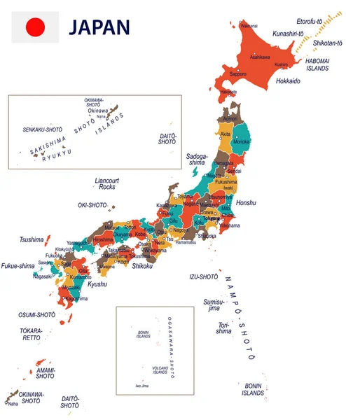 Japan - Karten- und Fahnenabbildung — Stockvektor