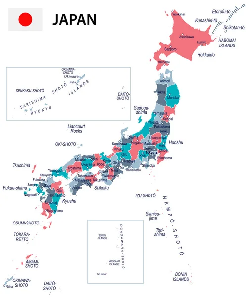 Japão - ilustração de mapa e bandeira — Vetor de Stock