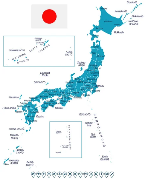 Japón - mapa e ilustración de la bandera — Vector de stock