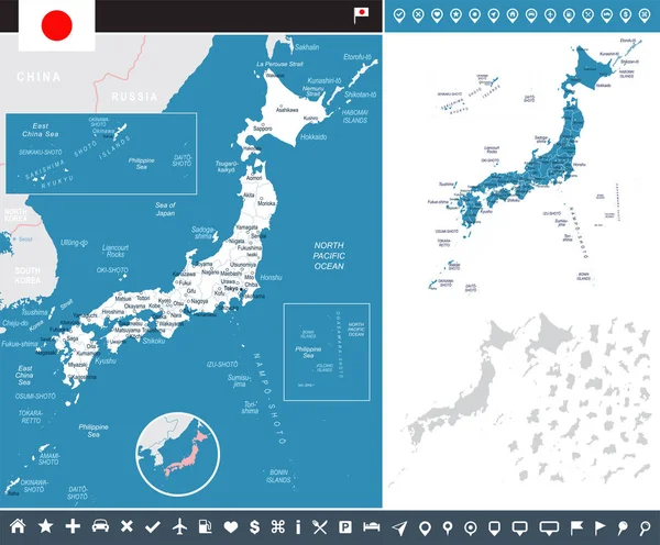 Japan - kaart en infographic afbeelding markeren — Stockvector