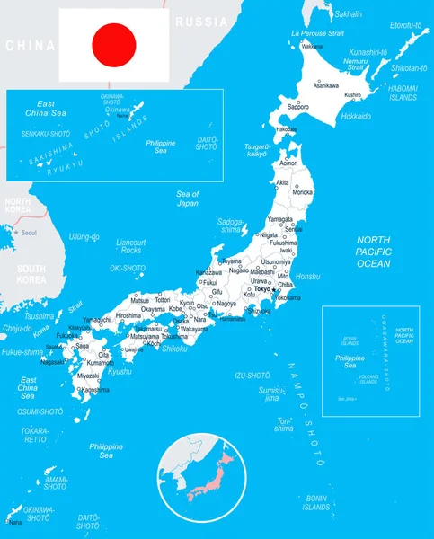 Japón - mapa e ilustración de la bandera — Vector de stock