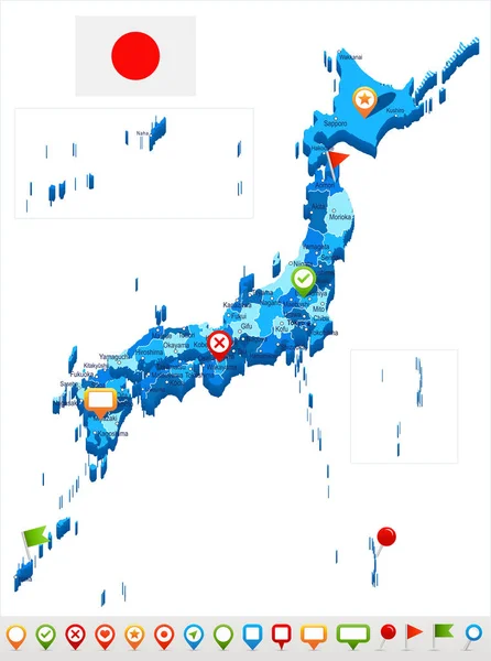 Ιαπωνία - Χάρτης και σημαία εικονογράφηση — Διανυσματικό Αρχείο