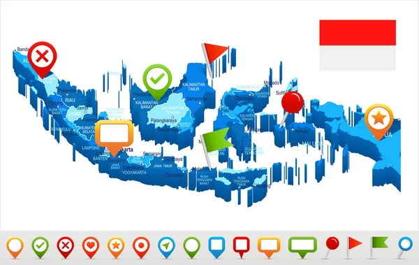 Indonésia - ilustração de mapa e bandeira —  Vetores de Stock