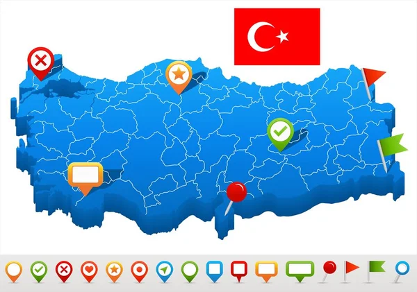 Turquía - mapa e ilustración de la bandera — Vector de stock