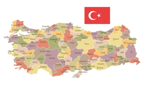Türkiye - vintage harita ve bayrak - illüstrasyon — Stok Vektör