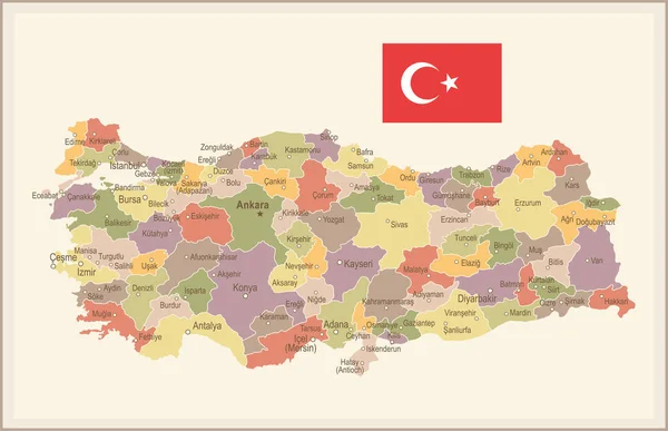Turcja - vintage mapę i flagi - ilustracja — Wektor stockowy
