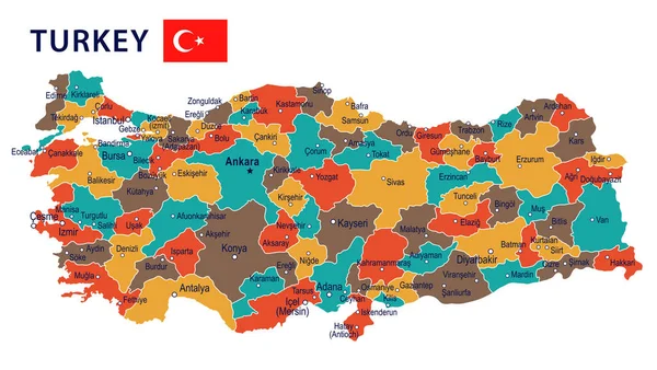 Turquía - mapa e ilustración de la bandera — Vector de stock