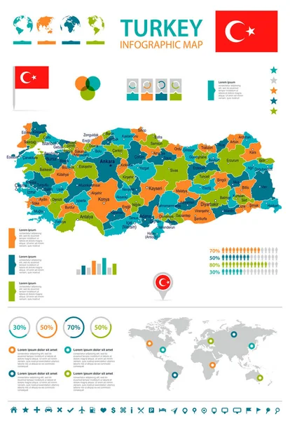 Türkiye - harita ve Infographic resimde bayrak — Stok Vektör