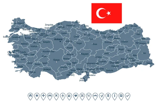 Türkiye - harita ve illüstrasyon bayrak — Stok Vektör