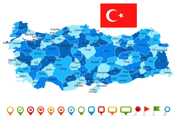 Turcja - Mapa i flaga ilustracja — Wektor stockowy