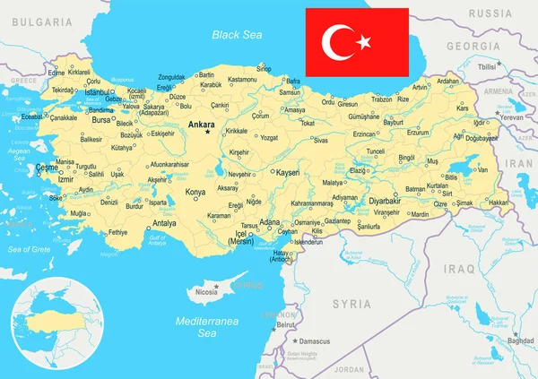 Turkije - kaart en afbeelding markeren — Stockvector