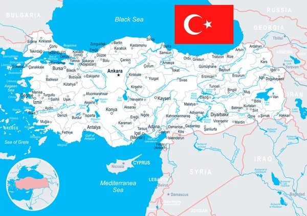 Türkiye - harita ve illüstrasyon bayrak — Stok Vektör