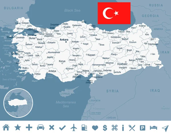 Turecko - mapy a označit obrázek — Stockový vektor