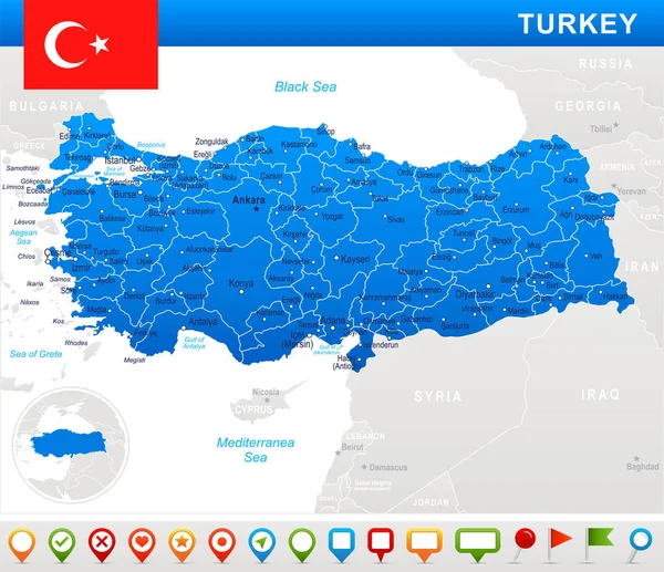 Türkiye - harita ve illüstrasyon bayrak — Stok Vektör