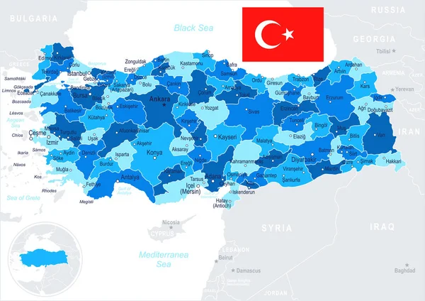 Turquía - mapa e ilustración de la bandera — Vector de stock